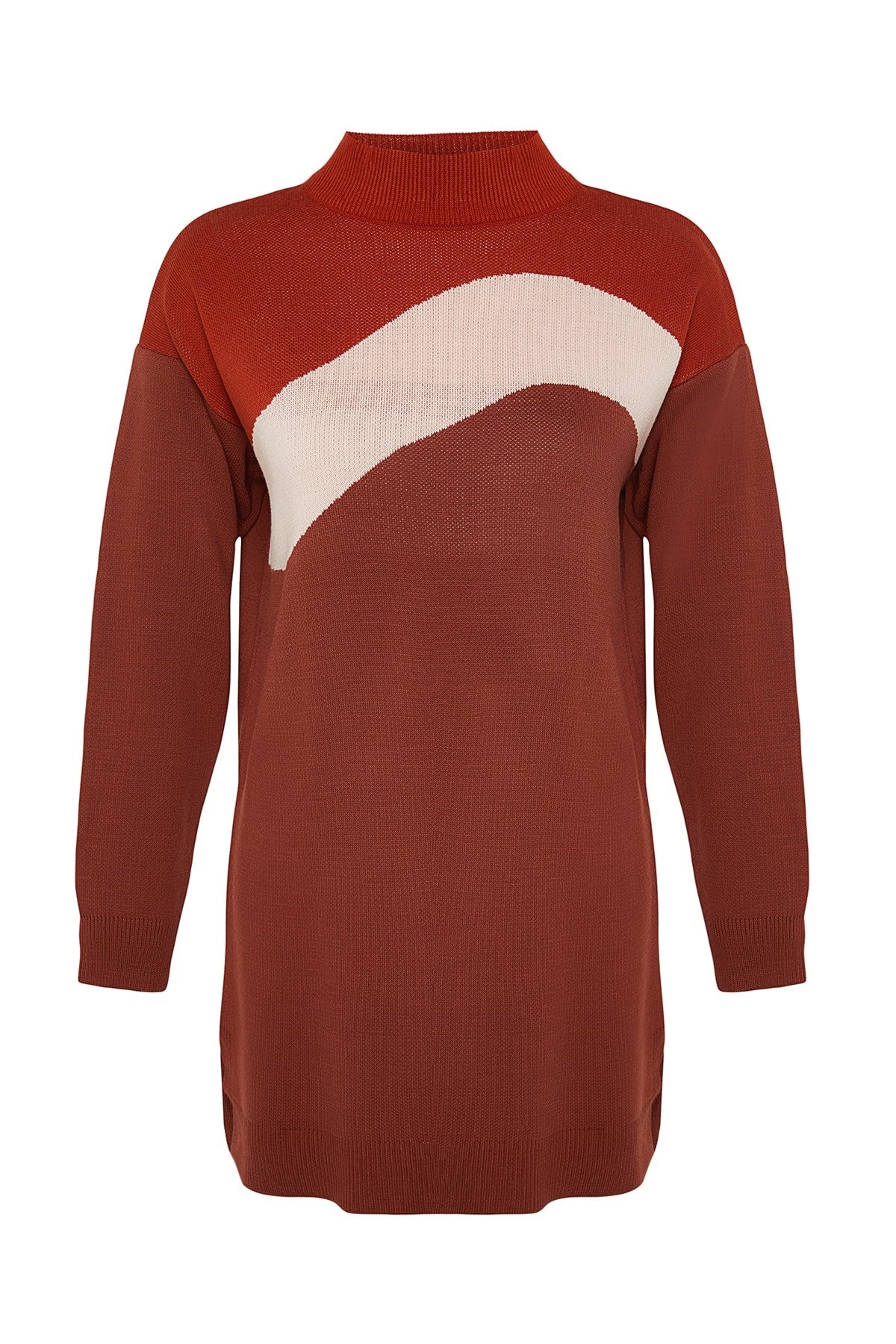 Camel Color Block Knit Sweater Tctaw24ak00149