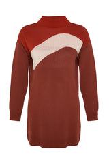 Camel Color Block Knit Sweater Tctaw24ak00149