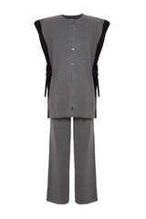 Anthracite Color Block Slit Detailed Vest-pants Knitwear Bottom-top Suit Tctaw24us00087