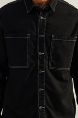 Limited Edition Men's Black Regular Fit Contrast Stitched Denim Denim Jacket Tmnaw24ce00014