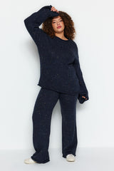 Navy Blue Knitwear Bottom Top Suit Tbbaw24cp00008