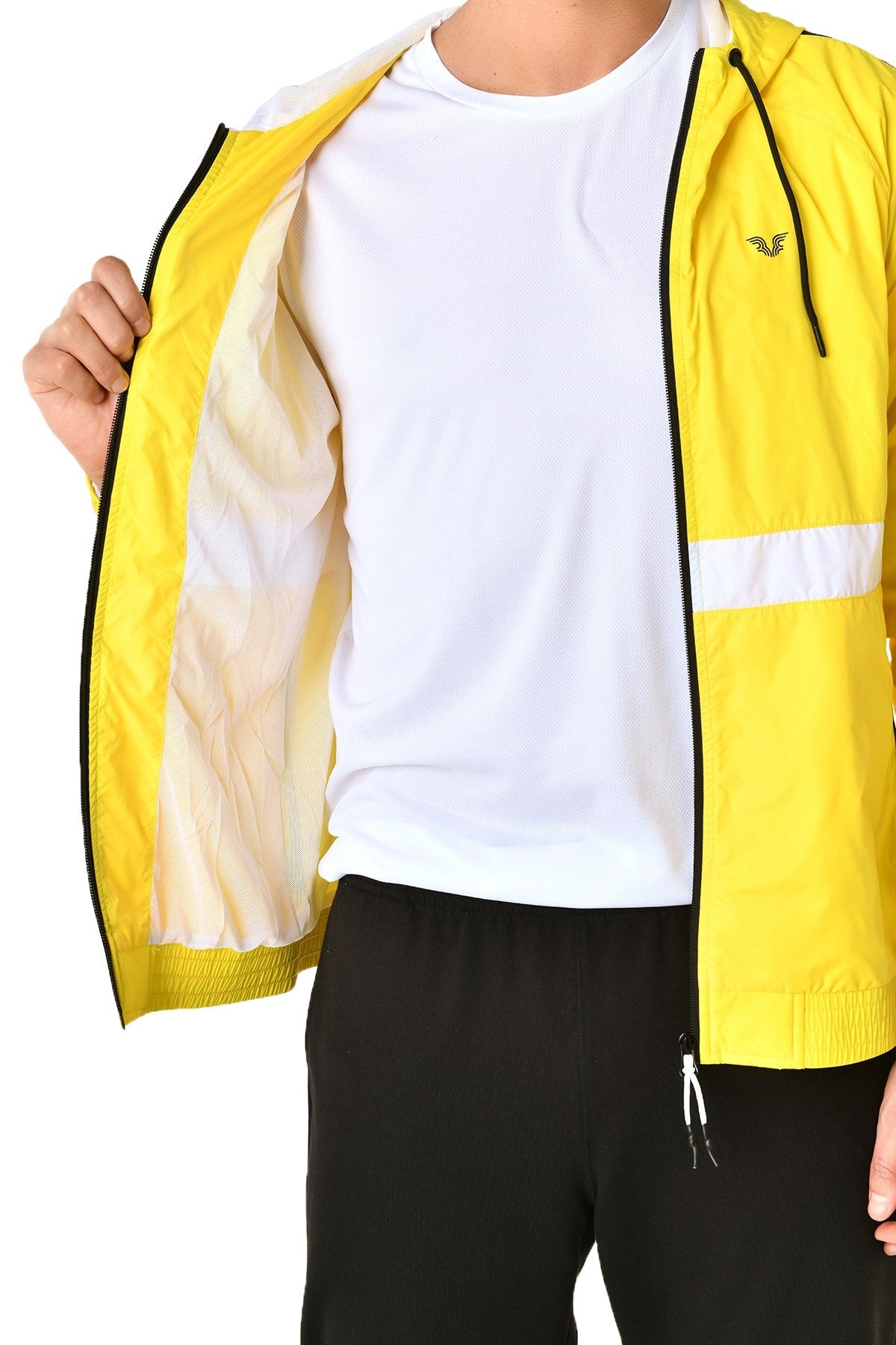 Men's Yellow Hooded Pocket Zipper Casual And Sport Solid Color Tracksuit Top Slim Coat 8406 Tb21ml06