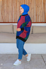 Black Color Striped Balloon Sleeve Knitwear Tunic Imj002308