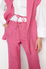 Fuchsia Tie Linen Look Kimono-pants Set Tctss23us00061