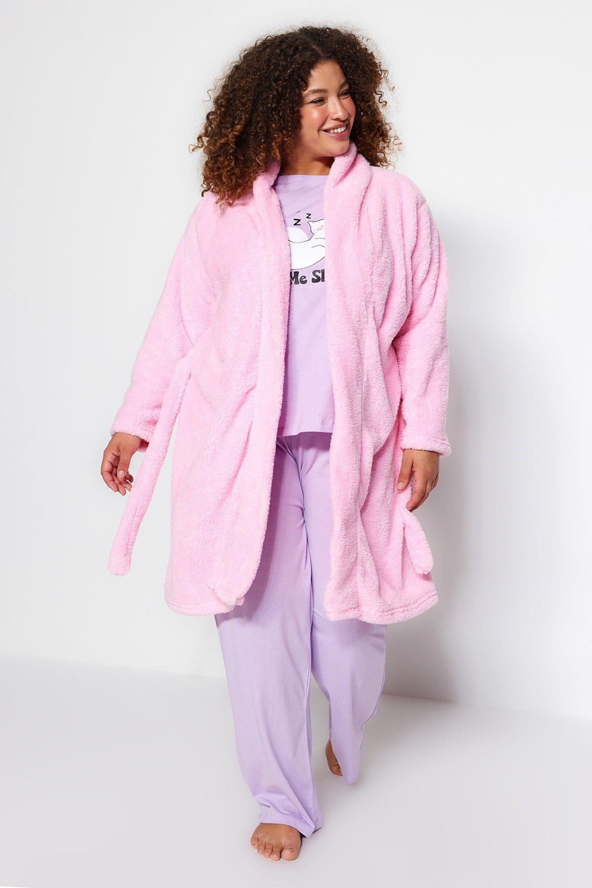 Pink Plush Tie Knitted Dressing Gown Tbbaw24sb00000