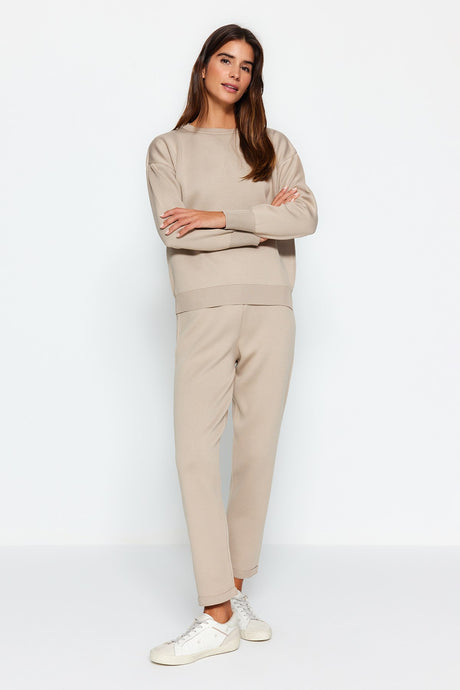 Beige Sweater-pants Knitwear Bottom-top Suit Tctaw24us00109