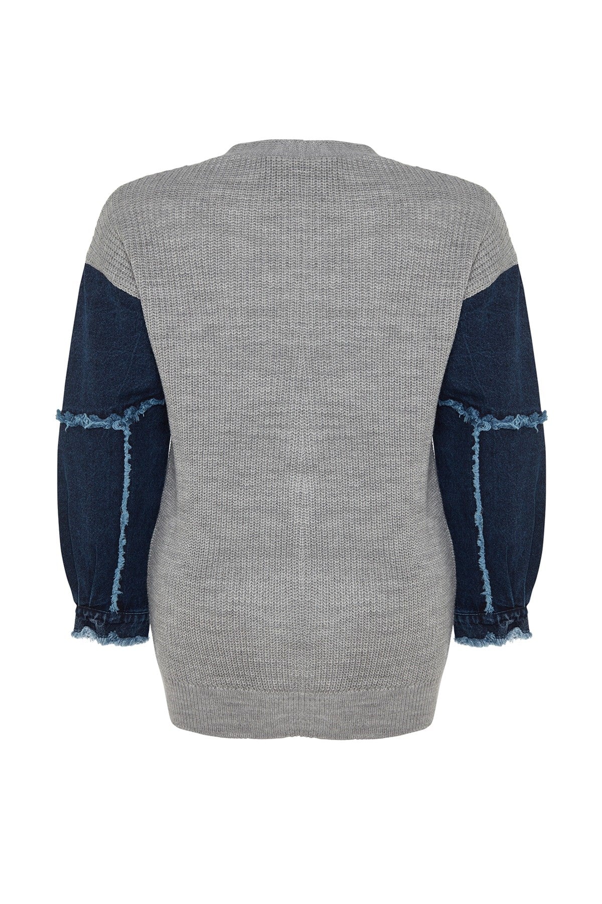 Grey Melange Sleeves Denim Detailed Knitwear Cardigan Tbbaw24av00031