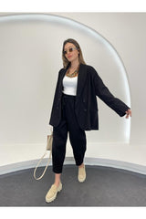 Black Gabardine Oversize Jacket Pants 50566