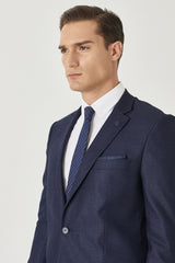 Men's Navy Regular Fit Patterned Suit 4a3022100116