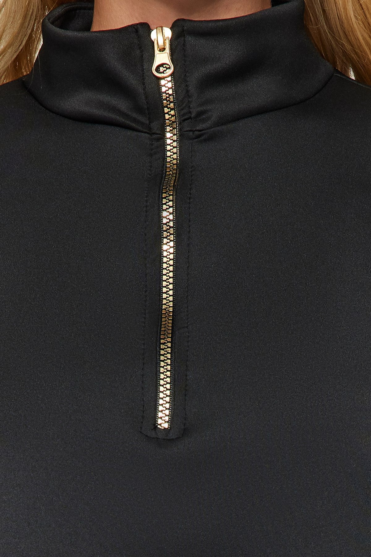 Black Front Zipper Diver/scuba Knitted Sweatshirt Tctaw24tw00035