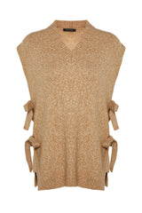 Beige Side Drawstring Detailed Knitwear Sweater Tctaw24uv00023