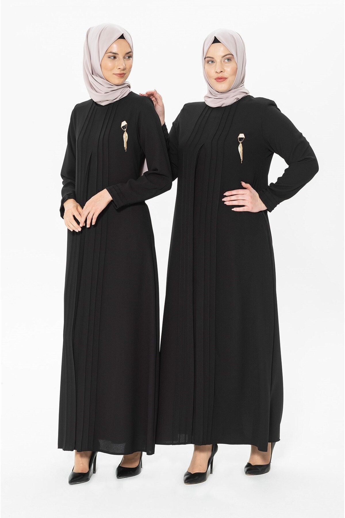 Plain Ribbed Detailed Plain Black Burkini Dress 5278 T21el3m5278