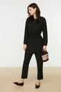 Black Waist Tie Pocket Detailed Aerobin Shirt-pants Suit Tctss21au0238