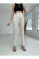 Elastic Linen Pants With Stone Back 50827