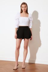 Black Ruffle Super Mini Woven Shorts Twoss19by0043