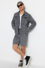 Men's Grey Men's Loose Fit Denim Jeans Shorts Flat Shorts & Bermuda Tmnss23sr00050