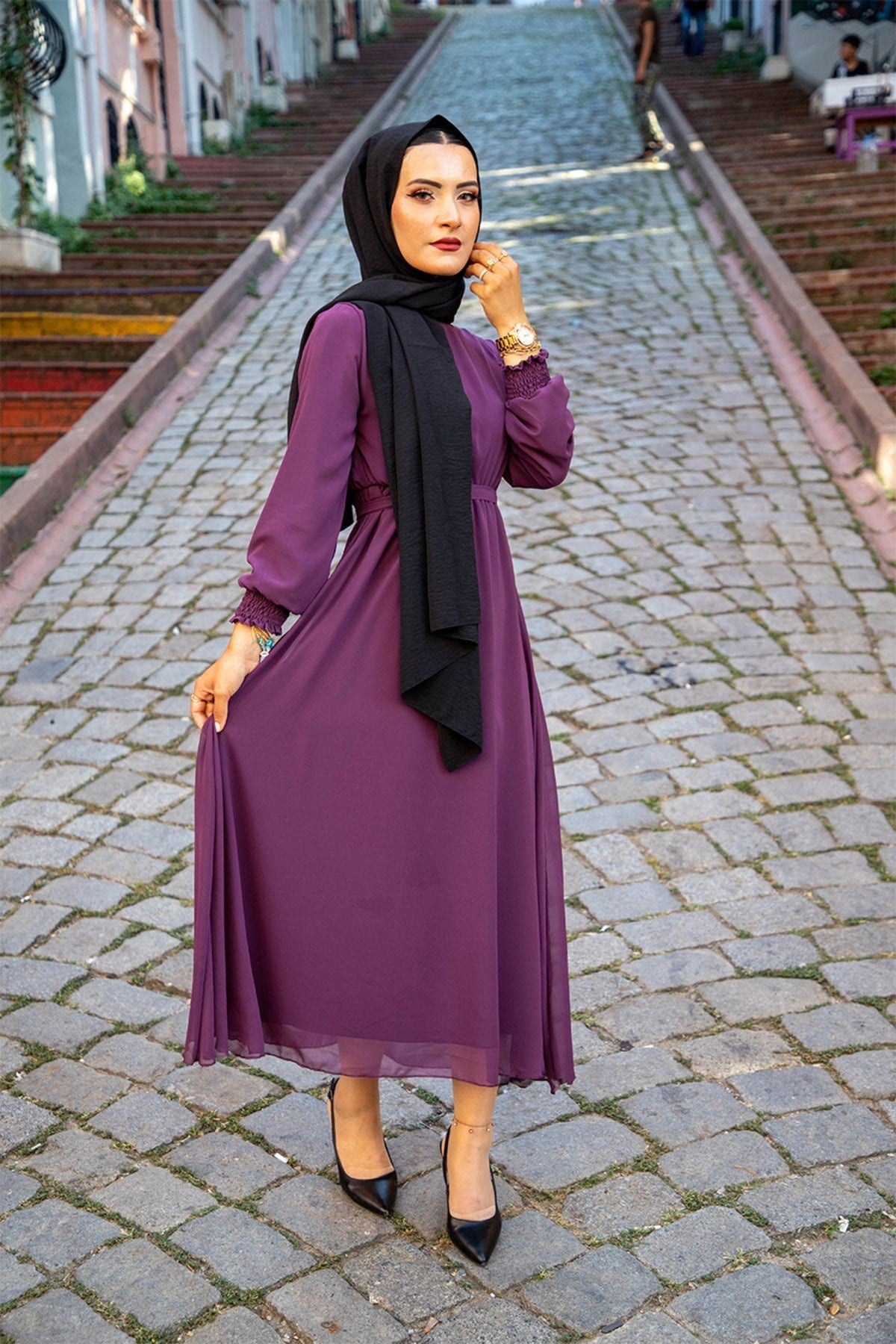 Hijab Sleeve Giffon Dress Chiffonb01