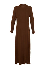 Brown Front Knot And Zipper Detailed Woven Dress Tctss23eb00137