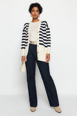 Stone Navy V Neck Striped Knitwear Cardigan Tctaw24th00034