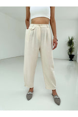 Linen Pants With Stone Leg Buttons 80050