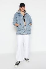 Boyfriend Denim Jacket With Light Blue Pockets Tbbss23ag00000