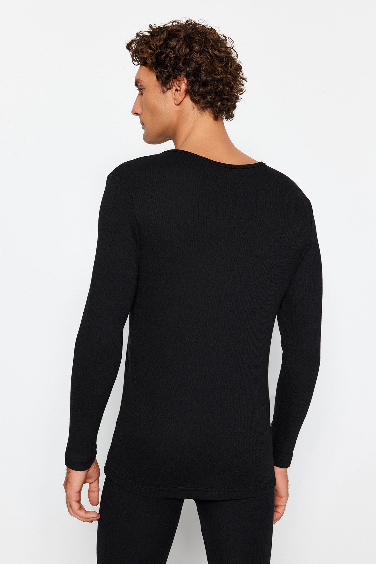 Black Men's Cycling Collar Long Sleeve Thermal Underwear Tmnaw24ts00002