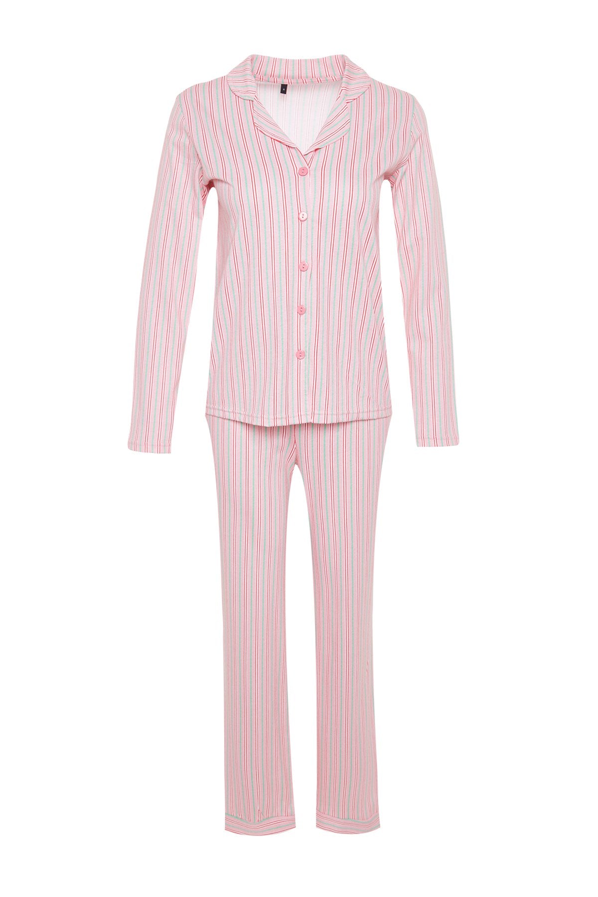 Pink 100% Cotton Striped Shirt-pants Knitted Pajama Set Thmaw24pt00144