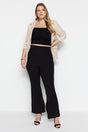 Black High Waist Spanish Leg Slit Detailed Knitted Pants Tbbaw23ar00030