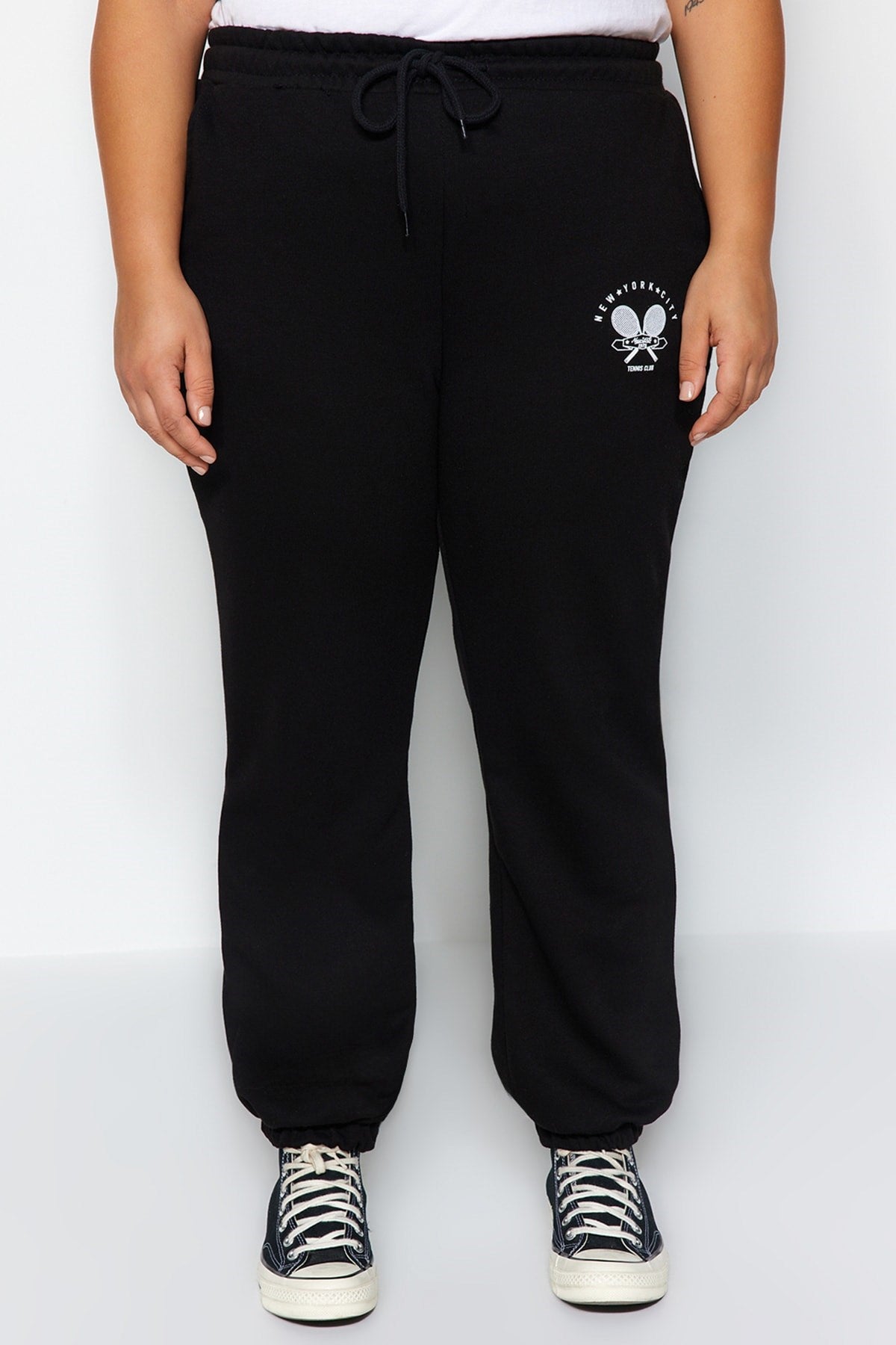 Black Thick High Waist Printed Knitted Sweatpants Tbbaw24aj00003