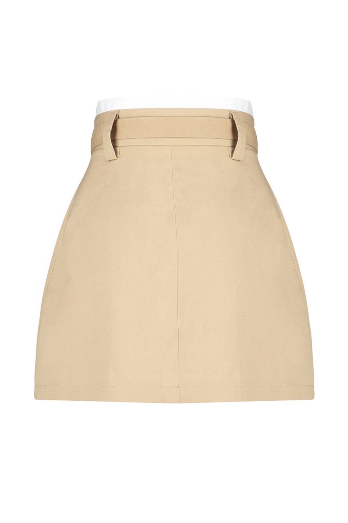 Beige Double Belt Detailed Pleated Mini Woven Skirt Twoaw24et00079