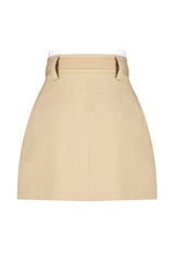 Beige Double Belt Detailed Pleated Mini Woven Skirt Twoaw24et00079