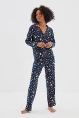 Navy Blue Christmas Themed Knitted Pajamas Set Thmaw22pt1212