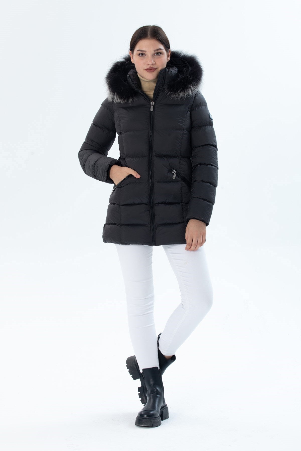 Women's Long Removable Fur Hooded Padded Windproof Water Repellent Inflatable Coat 8651 Gfx8651