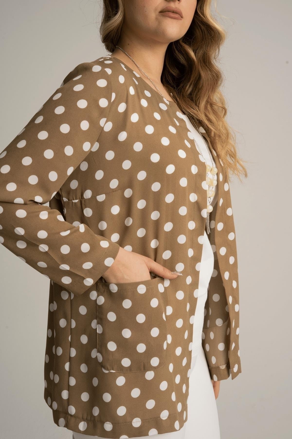 Plus Size Polka Dot Print Jacket And Blouse Duo Set 230650012