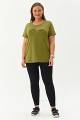 Women's Green Plus Size Cotton Letter Printed Short Sleeve Sport&casual T-shirt 0276 Tb22wl07s0276-1