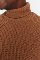 Camel Mens Slim Fit Turtleneck Raglan Sleeve Basic Knitwear Sweater Tmnaw21kz0404