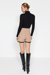 Beige Stripe Detailed Tweed Woven Shorts Skirt Twoaw24sr00058