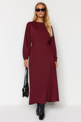 Burgundy Waist Detailed Woven Dress Tctaw24eb00093