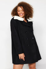 Black Fur Collar Cashmere Coat Tbbaw24dd00009