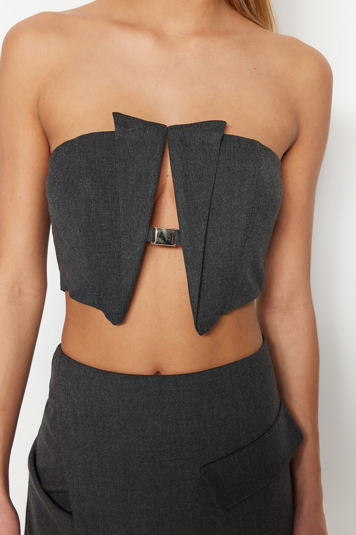 Anthracite Crop Lined Woven Accessory Bustier Tprss23bs00049