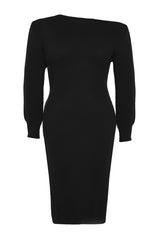 Black Asymmetric Detailed Knitwear Dress Tbbaw24ah00002