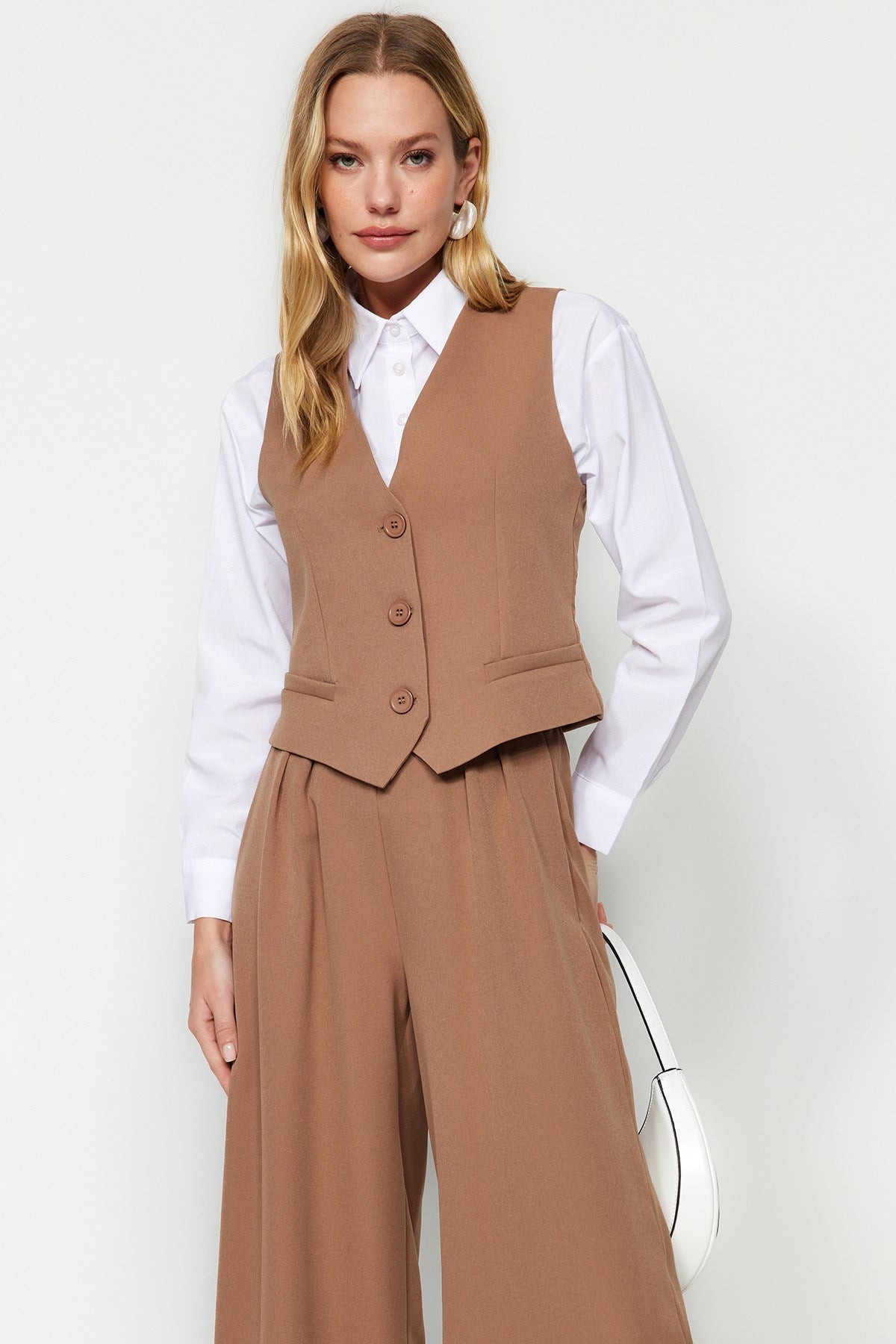 Camel Vest-pants Woven Bottom-top Suit Tctaw24us00066