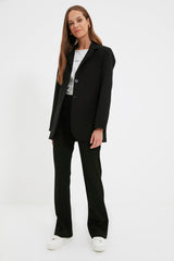 Black Buttoned Blazer Woven Jacket Tctaw22ck0032