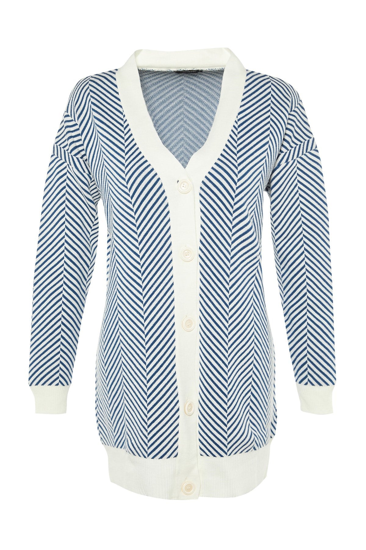 Blue Striped Knit Cardigan Tctaw23hi00070