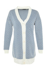 Blue Striped Knit Cardigan Tctaw23hi00070