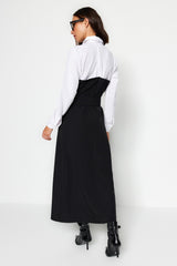 Black Belted Shirt Detailed Woven Dress Tctaw24eb00074