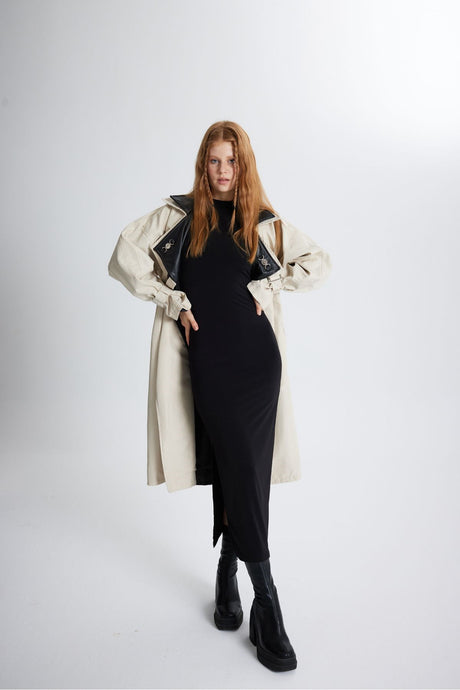 Maxi Length Belted Cloak Trench Coat Beige Hlcloaktrench