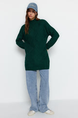 Dark Green Openwork Knit Pattern Knitwear Sweater Tctaw24ak00056