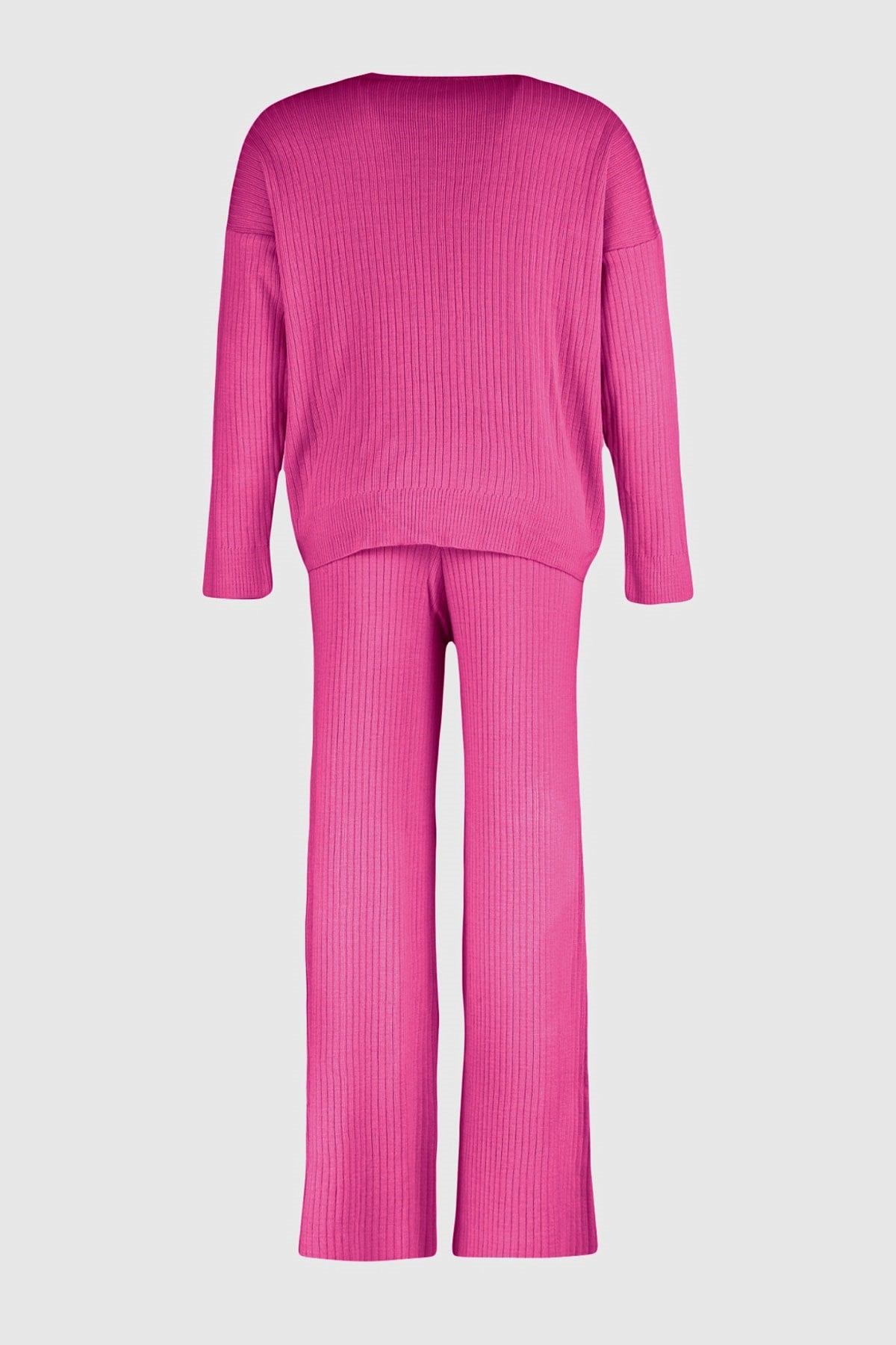 Fuchsia Ribbed Crew Neck Knitwear Sweater Pants Suit Tbbaw23cp00044