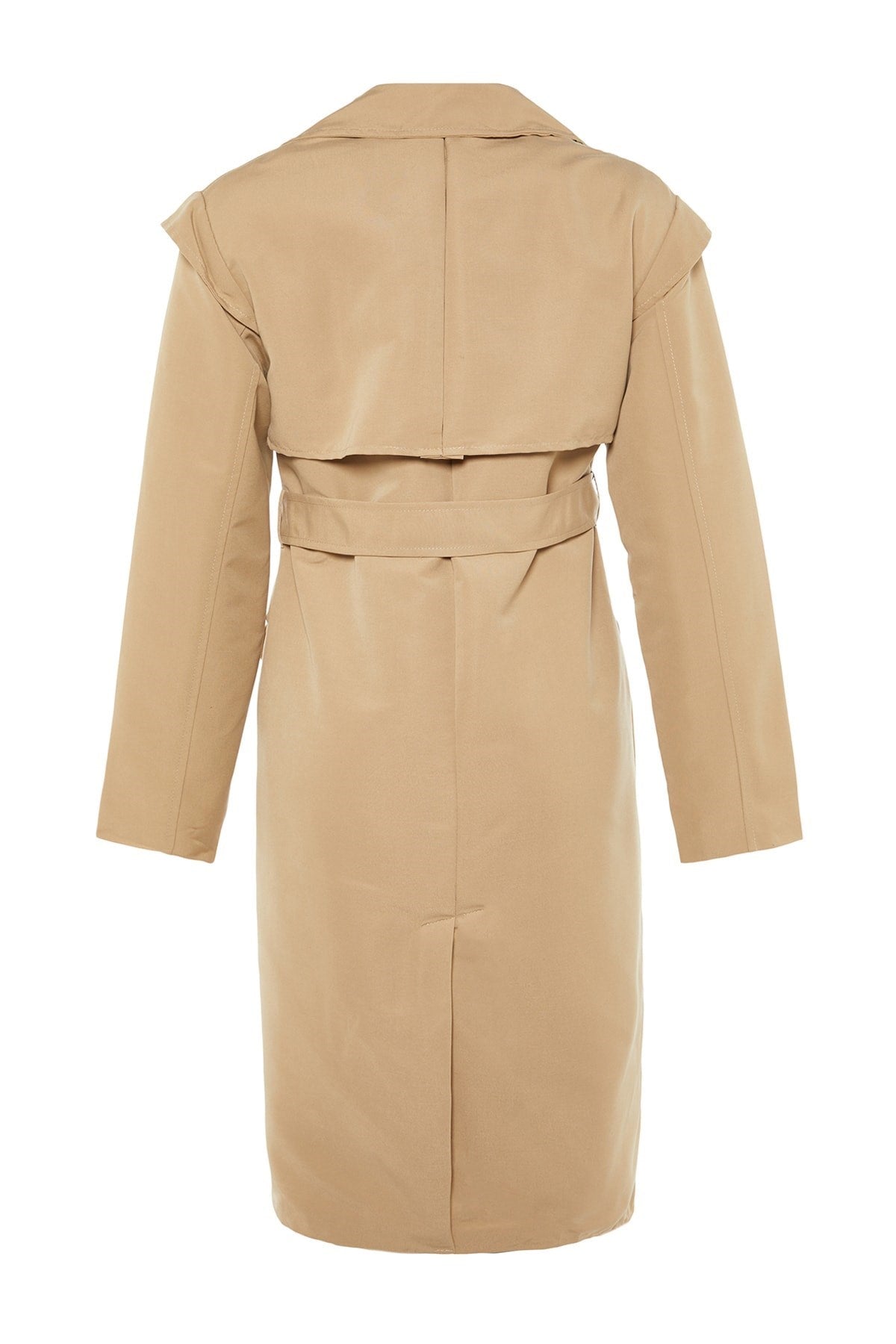 Beige Oversize Wide Cut Belted Water Repellent Long Trench Coat Twoaw22tr0010